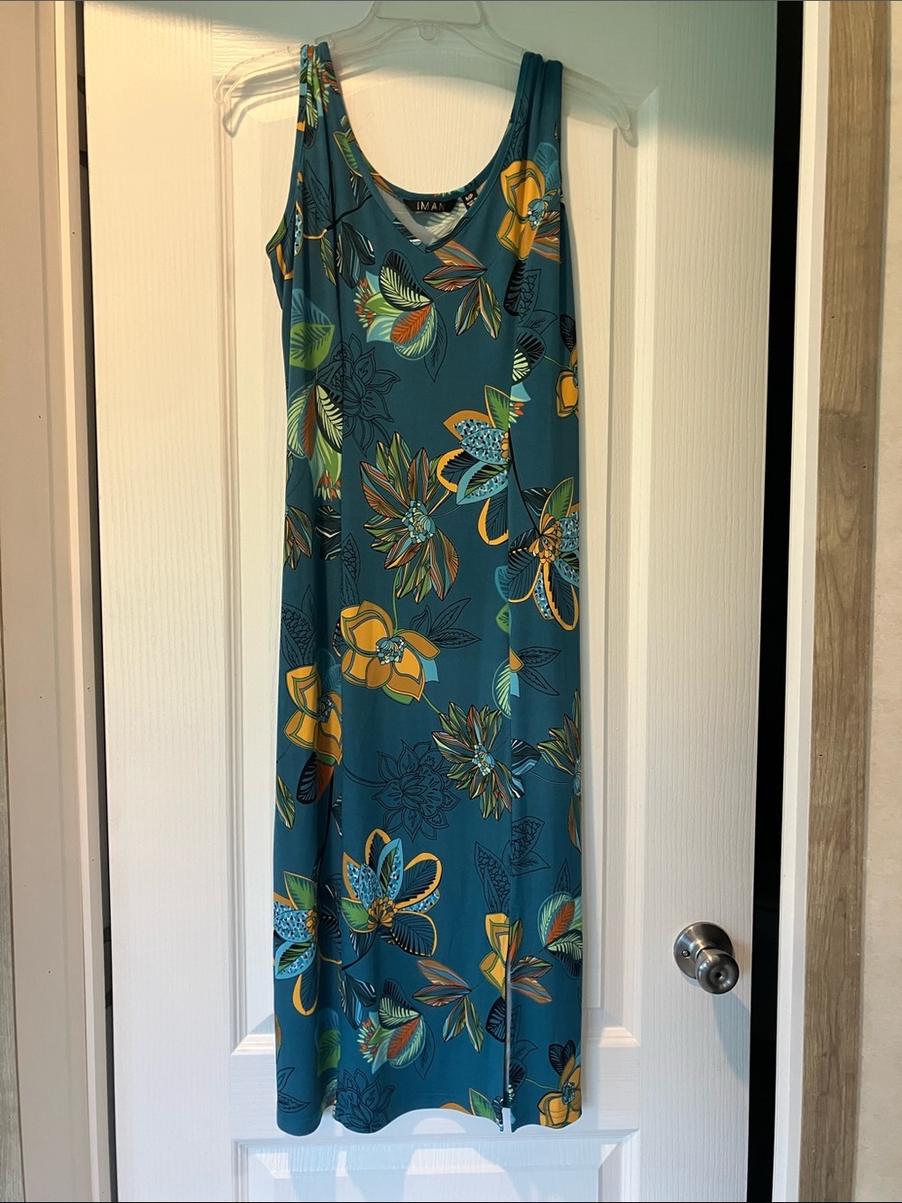 IMAN Teal Floral Tank Maxi Dress with Yellow Accents